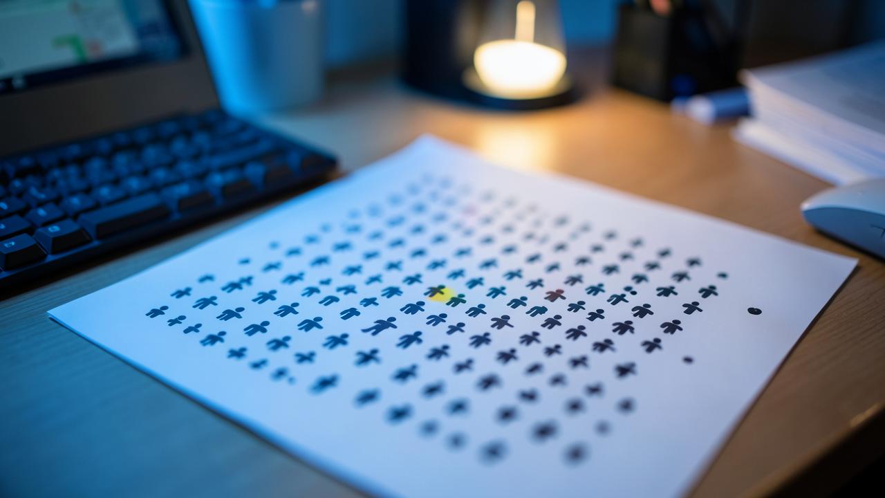 Estudiante analizando una tabla de datos para definir la muestra de su investigación
